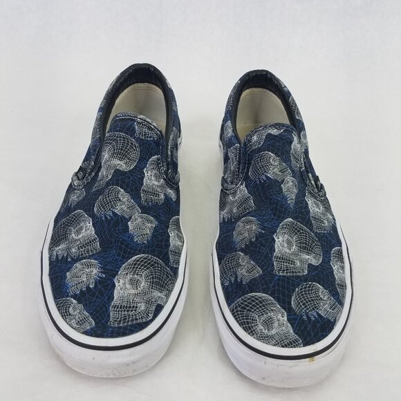 VANS Classic Slip On Wireframe Skull Blue Canvas Sneakers Women's 8 Men's 6.5 - Picture 5 of 13